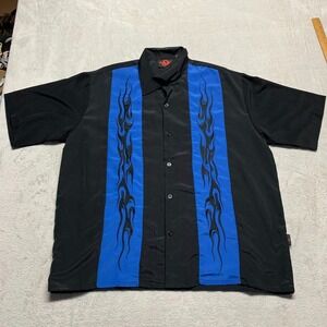 Vintage Y2K 90s D Dragonfly Clothing Co. Blue Flames Button Shirt Men's XL